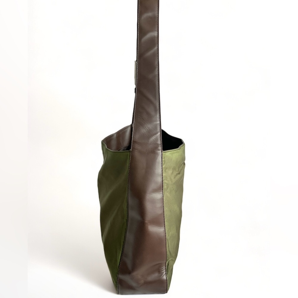 PRADA Vintage Tessuto Nylon Hobo Bag Olive Green Leather Trim B7816 Y2K - Picture 8 of 15